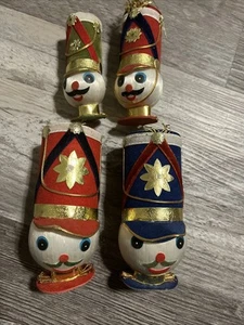 4-Vintage Flocked Toy Soldier Christmas Ornament Satin Ball Head MCM Japan 1960s - Picture 1 of 4