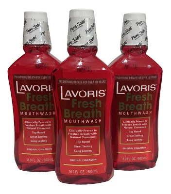 3 Lavoris Fresh Breath Mouthwash Original Cinnamon   16.9 oz (500 ml) Lot of 3 - Image 1 of 3