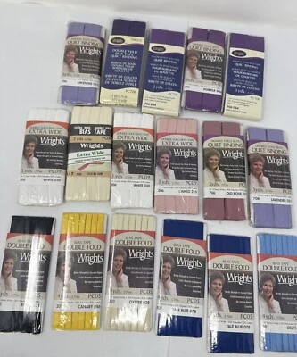 Lote de 17 NOVAS Encadernação de Colcha Wrights Fita Viés Dupla Dobrável Multicolorida 7/8 1/2 1/4 - Imagem 1 de 4