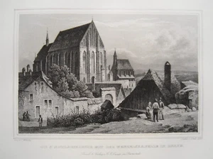 Znogmo Znaim Kirche Tschechien Mähren Cesko echter alter Stahlstich 1844 - Picture 1 of 1