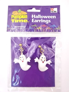 RARE Vintage “Pumpkin Time” Ghost Clip-on Earrings – NEW - Picture 1 of 2