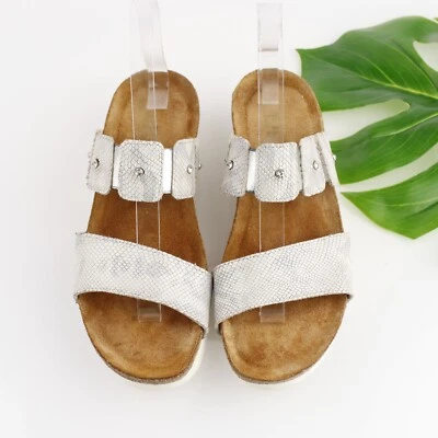 Sandalia Ashley Naot para mujer talla 39 8 blanca de cuero de serpiente con cuña deslizable pedrería Foto 1 de 4