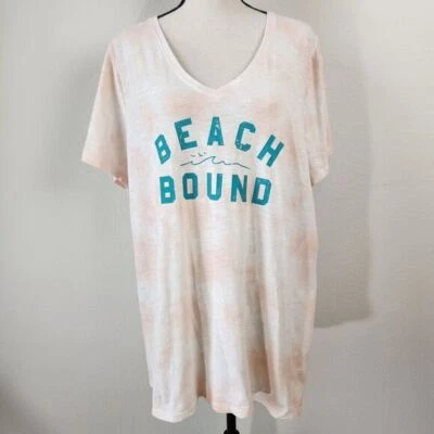 Lane Bryant Women Peach V-Neck Tie Dyed Size 18/20 Beach Bound Cotton Shirt - image 1 of 4