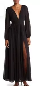 Love X Design Black Plunging V Neckline Maxi Dress Size M New Long Sleeve Gown - Picture 1 of 12