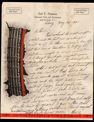 Letter Large Tire (Great!) Diamond Tires Sidney NY Flag 1920 Cover 9d - Image 1 of 3
