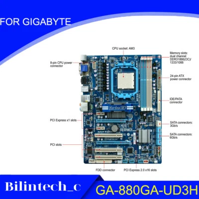 FOR GIGABYTE GA-880GA-UD3H AM3 Motherbroad Test ok - Image 1 of 4