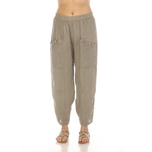 Taupe Elastic Waist Wide Leg Pant with Pockets - Picture 1 of 8