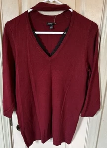 NWT Torrid Womens Size Lg Cherry Red 3/4 Sleeve Lace V-neck Blouse - Picture 1 of 4