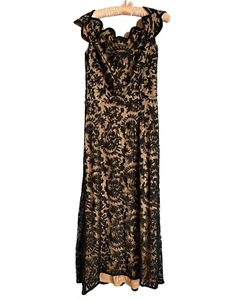 Abito Tadashi Shoji nero manica ad aletta scollo a V pizzo abito linea A $400 donna taglia 8 - Foto 1 di 24