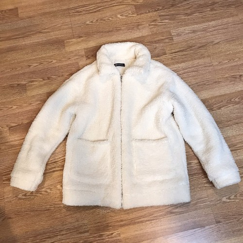 OFF WHITE Giacca sherpa donna Pretty Garden zip shacket manica lunga bianco sporco taglia S small
