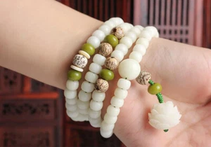 Collar Budismo Tibetano 108 Cuentas de Oración Raíz Bodhi Blanca Lotus Mala - Imagen 1 de 4