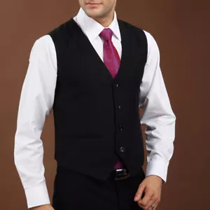 Men Suit Waistcoat Vest Gilet Single-Breasted Sleeveless Slim Formal Wedding Top - Picture 1 of 14