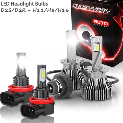 For INFINITI FX50 2006-2017 Combo D2S LED Headlight + H11 Fog Light Bulbs 4x - Image 1 of 4