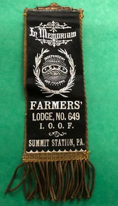 Rare 1894 Odd Fellows IOOF Ribbon Badge 2-sided Memoriam Farmers' Lodge Pennsyl. - Picture 1 of 3