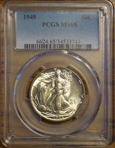 1945 "LUSTEROUS"  WALKING LIBERTY HALF DOLLAR- PCGS - MS-65 #6624.65/34533743 Cover
