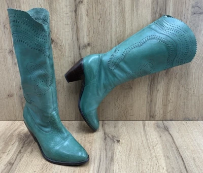 Steve Madden Amerillo Botas Vaqueras Cuero Cosido Encaje 7 Mariposa Perforada Foto 1 de 4