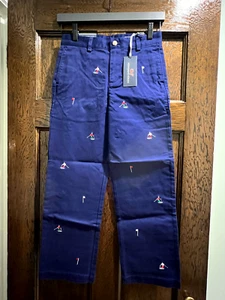 NWT Vineyard Vines Classic Club Pants Boys Sz 12 Navy Blue with Skiers - Picture 1 of 3