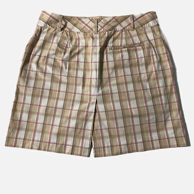 IZOD Golf Tan Cream Pink Plaid Print Skorts Shorts Size 4 - Image 1 of 4