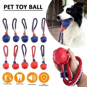 DOG BALL ON A ROPE CHEW TOYS INTERACTIVE TOY ROPE BALL STRONG TOYS PUPPY N I4Q2 - Picture 1 of 30