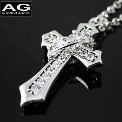 Placa Plata Transparente Anillo Cúbico Cruz Colgante con Cadena 24" Collar VENDEDOR DE EE. UU. Foto 1 de 4