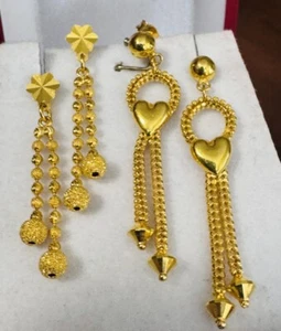 NEW Solid 22K 916 Fine Real Yellow Gold Dangle Balls Beads Earrings 8.6g TwoSet - Picture 1 of 21