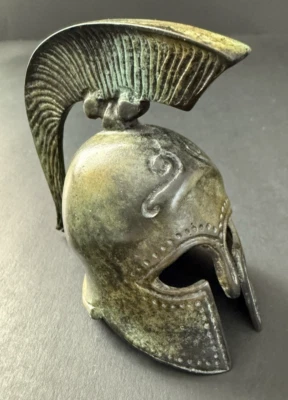 Antiguo casco griego miniatura bronce con cresta museo réplica 3" de alto Foto 1 de 4