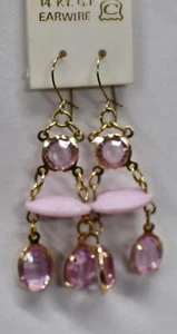 VINTAGE PIERCED EARRINGS PINK LAVENDER PLASTIC DANGLES GF WIRES AAAA - Picture 1 of 2