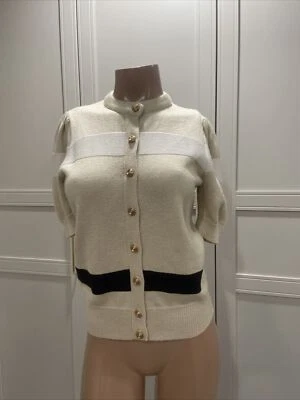 Blusa tejida de lujo silenciosa beige de colección St. John For Lillie Rubin talla 2 [M] años 80 Foto 1 de 4