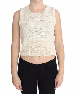 NEW $140 PINK MEMORIES Vest Sleeveless Beige Cotton Knitted Sweater Top One Size - Picture 1 of 6
