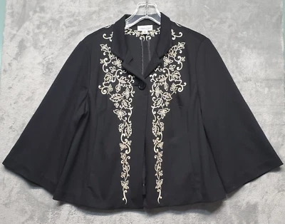 Coldwater Creek Jacket Womens Medium Black w Gold Floral Embroidered Cape Button - Image 1 of 4