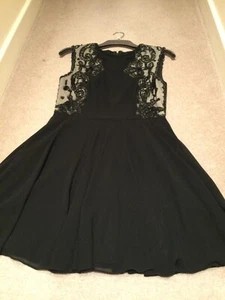Ted Baker Black Russi Fit & Flare Dress Sequinned Beaded Party Evening UK10 TB 2 - Picture 1 of 14
