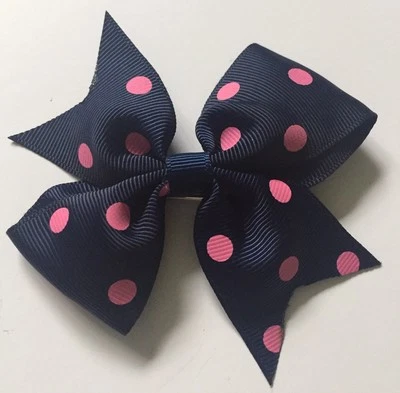 ¡Nuevo! Arco Boutique Hecho a Medida Azul Marino Rosa Polkadot Foto 1 de 4