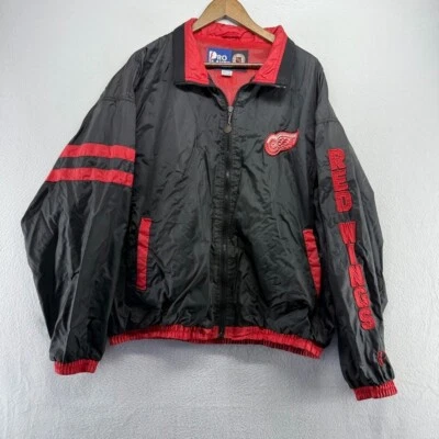 Jaqueta masculina vintage Detroit Red Wings 2XL preta com zíper bordada anos 90 - Imagem 1 de 4