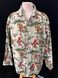 Nick Nora mens pj top size XL cowboy horses cotton long sleeve button up pockets - Picture 1 of 5