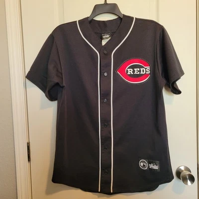 Majestic Brand Ken Griffey Jr Cincinnati Reds Baseball Jersey Black Rd Size L - Image 1 of 4