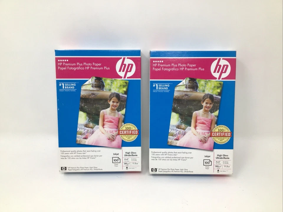 Photo Paper Inkjet HP Premium Plus 4x6 High Gloss 100 Sheets New in Box 2 Boxes - Image 1 of 4