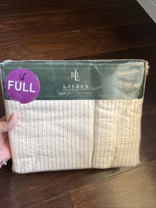RALPH Lauren FULL FLAT SHEET Red Cream Cross Stripe RARE 100% Cotton 200 Threads - Picture 1 of 6