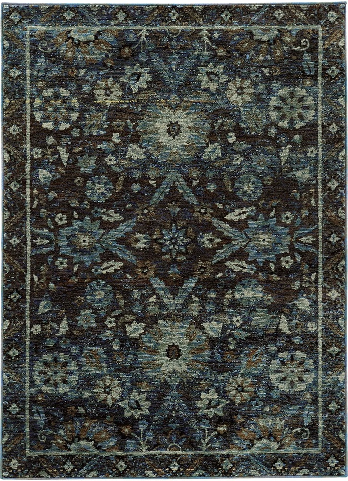 Blue Diamond Petals Rings Bordered Floral Area Rug 7124A - Aprx 3' 3" x 5' 2" - Image 1 of 1