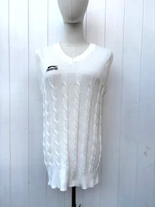 Slazenger Vintage cream cotton cricket tennis golf cable knit sweater vest MED - Picture 1 of 7