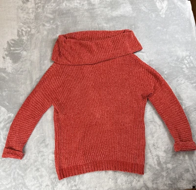 Umgee 女式中号橙色粗针织露肩毛衣全新带标签圆领 — 第 1/4 张图片