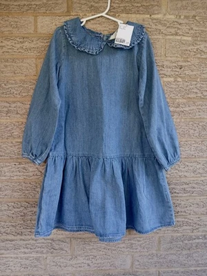 NUEVO CON ETIQUETAS H&M Vestido Denim Peplum Manga Larga Juvenil Niña Talla 6X Foto 1 de 3