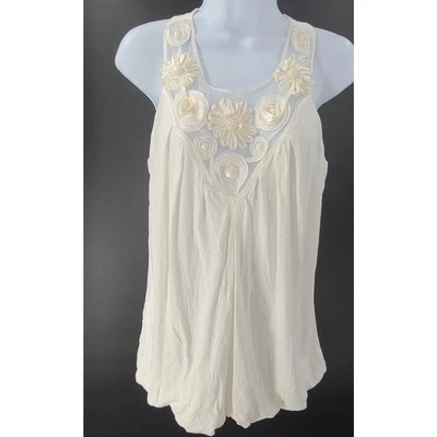 Twentyone Y2K De Colección Blanco Diseño Floral Dobladillo Burbuja Mujer Tanque Talla Mediana Crucero Foto 1 de 4