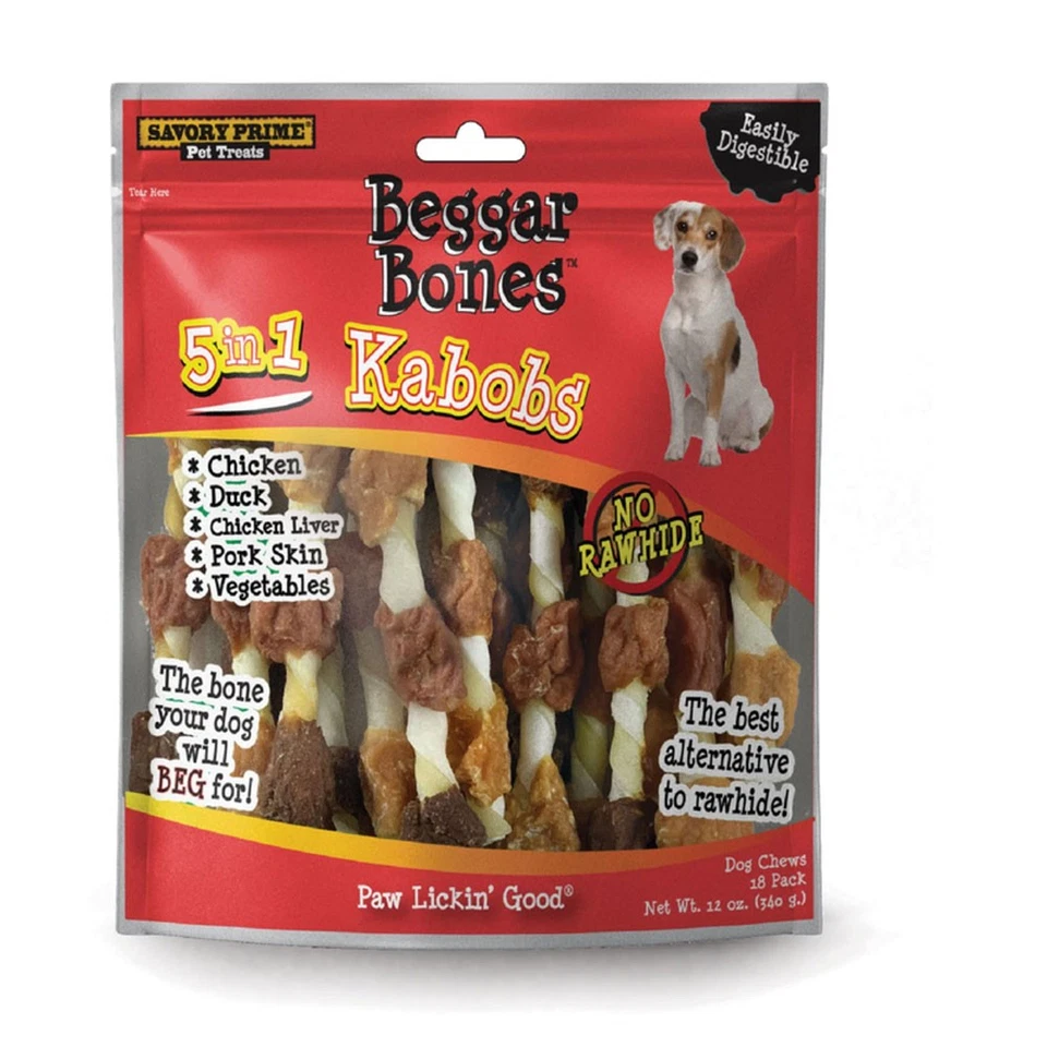 Savory Prime 8062091 8 pulgadas huesos de mendigo 5 en 1 Kabobs golosina sin granos para perros paquete Foto 1 de 1