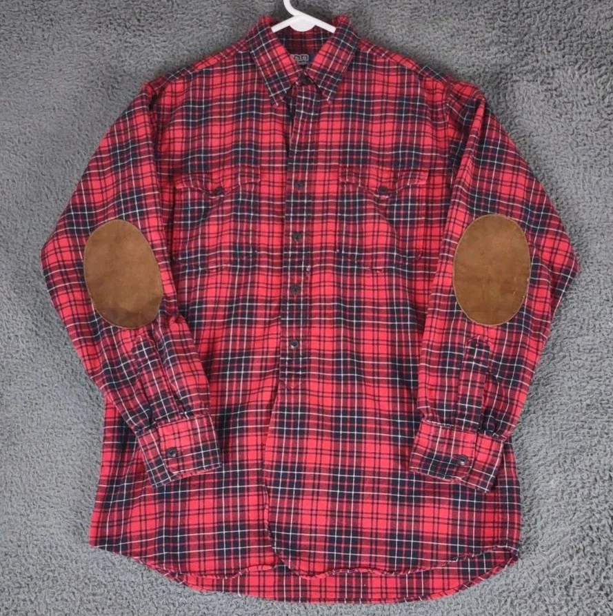 Polo Ralph Lauren Shirt Mens S Red Buffalo Check Leather Elbow Patch Lumberjack - Image 1 of 4