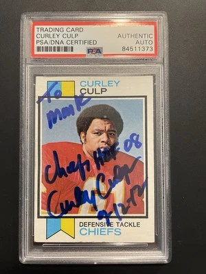 Curley Culp signed 1973 Topps Autograph Rookie Card w/" Chiefs HOF 08" PSA Auth - Image 1 of 3