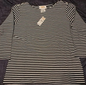 Lote 2 tops Talbots para mujer pequeños manga larga. Rayas negras/blancas nuevas con etiquetas azules - Imagen 1 de 7