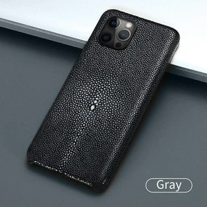 Fr iPhone 16 Pro Max 15 Armor Cover Pear Fish Skin Genuine Stingray Leather Case - Picture 1 of 15