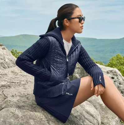 Chaqueta RLX Ralph Lauren Mujer Azul Marino Híbrida Lana Cuello Embudo Talla L NUEVA CON ETIQUETAS 398 $ Foto 1 de 4