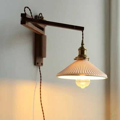 Japanese Style Retro Walnut Foldable Adjustment Wall lamp With plug Wall Lights - Image 1 of 4