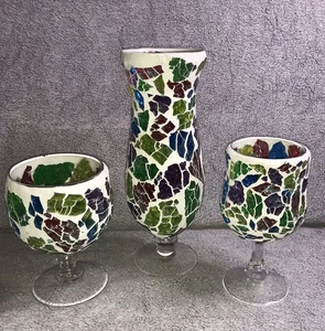 3er Set Mosaik Kerzenhalter Windlicht Kelch Buntglas Mehrfarbig - Bild 1 von 15